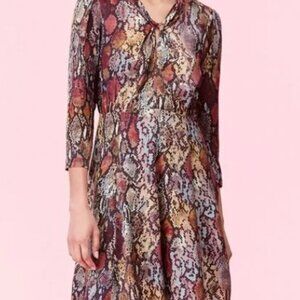 Rebecca Taylor Watercolor Snake Hammered Long Sleeve Silk Mini Dress Size 8